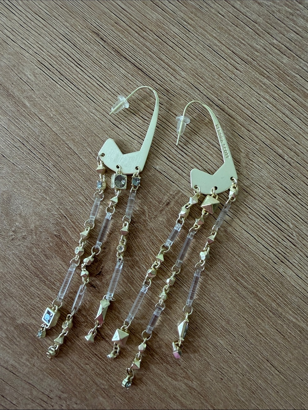 Kendra Scott Gold Tone Dangle Earrings with Clear Beads